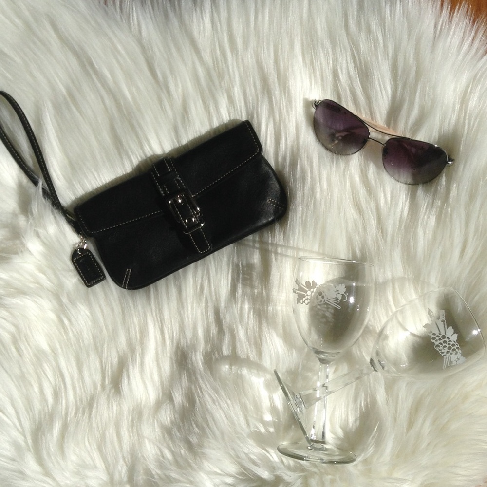 COACH Black Wristlet with Silver Magnetic Buckle